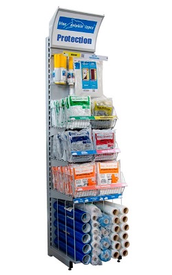 BlueDolphin felületvédő, maszkoló és takaró eszközök bemutató állványa.