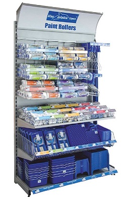 BlueDolphin építőipari festő hengerek bemutató állványa.