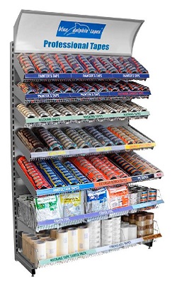 BlueDolphin szalagok bemutató állványa.