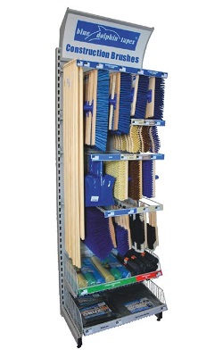 BlueDolphin építőipari takarító eszközök és szerszámok bemutató állványa.